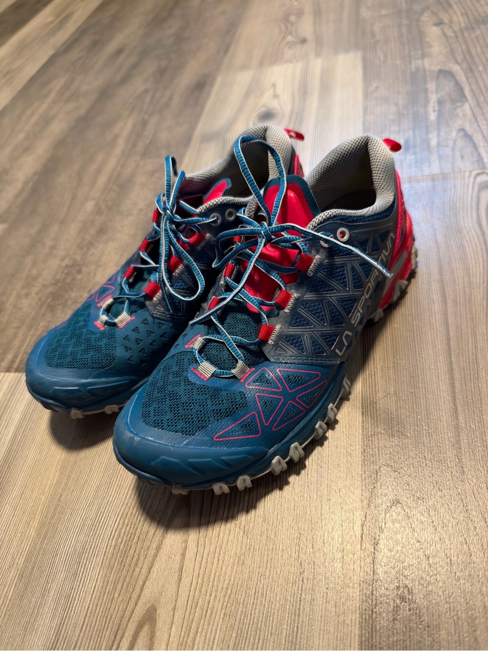 La Sportiva Blue Trail Running Shoes with Pink Accents